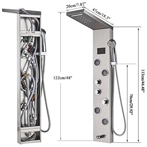 Led Rainproof and Waterfall Shower Panel Tower Massage Body Jet System Stainless Steel