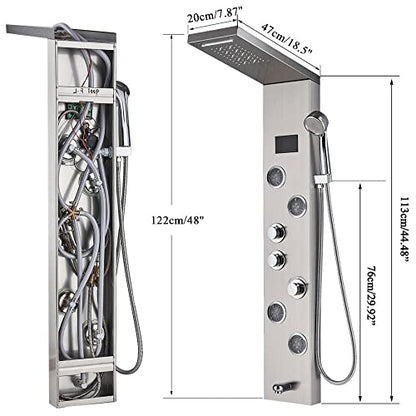 Led Rainproof and Waterfall Shower Panel Tower Massage Body Jet System Stainless Steel