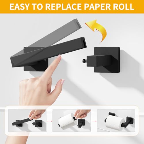 FLE Toilet Paper Holder Wall Mount, Hand Towel Holder Set for Bathroom | Wall Mounted Toilet Paper Holder, Square Bathroom Hardware Set(Black)