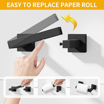 FLE Toilet Paper Holder Wall Mount, Hand Towel Holder Set for Bathroom | Wall Mounted Toilet Paper Holder, Square Bathroom Hardware Set(Black)