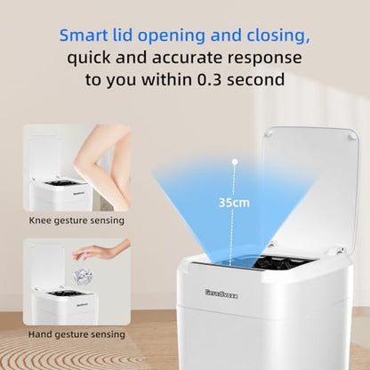 4.5 Gallon Smart Self-Sealing & Self-Changing Trash Can, 17L Automatic Motion Sensor Garbage Bin with Lid, Touchless Electric Wastebasket for Bathroom, Bedroom, and Office - White - size: 4.5 Gallon-Standard