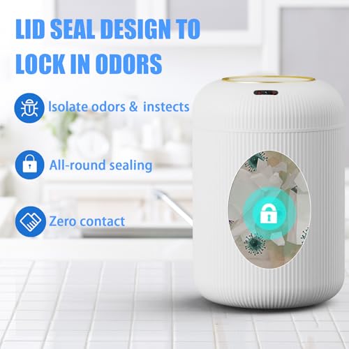 URALFA Motion Sensor Trash Can with Lid, 3 Gallon / 11 L Automatic Bathroom Trash Can, Touchless Trash Bin, Smart Plastic Garbage Can for Bedroom, Kitchen, Living Room, Office, White - color: White, style: Automatic