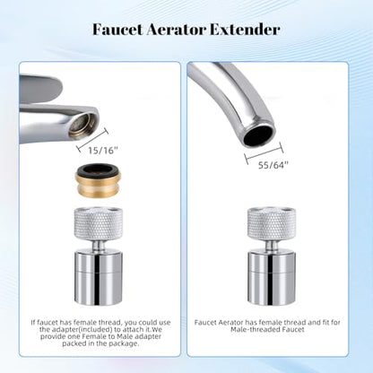 Hibbent Dual-function Solid Faucet Aerator, Big Angle Rotate Metal Kitchen Sink Aerator 360 Degree Swivel Sink Sprayer Attachment-55/64 Inch Female Thread-Chrome - color: Chrome, style: Classic Aerator with 1 Swivel Joint