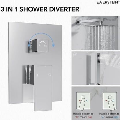 10" High-Pressure Rainfall Shower System with Handheld Spray, Wall Mount Bathroom Shower Faucet Set with Valve (Polished Chrome) - color: Chrome