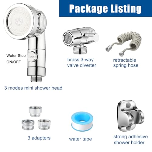 Sink Sprayer Attachment for Faucet, Kitchen Bathroom On/Off Handheld Shower Head with Flexible Hose, Faucet Aerator & Diverter Valve, Connect Different Sink Faucets, for Hair Washing Pet Shower