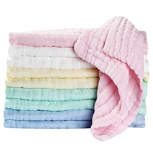 Soft Newborn Essentials - Muslin Washcloths & Towels for Sensitive Skin - 10 Pack, 10x10 Inches - Baby Register Shower Gift - color: 10-pcs (Multicolor)