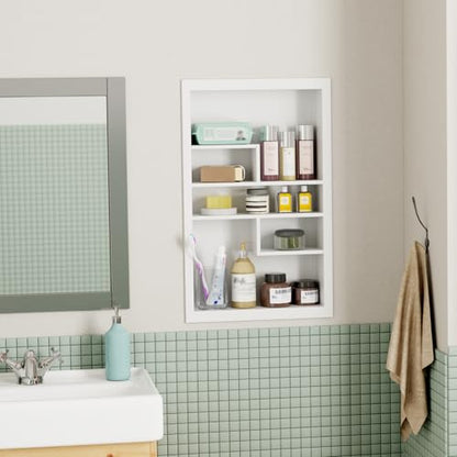 14x24 Medicine Cabinet Recessed Stainless Steel, with 5 Compartments Medicine Cabinet Organizer, Stainless Steel Wall Niche, Bathroom Wall Cabinet, Recessed Bathroom Cabinet, White - color: White, size: New Design 3-Tier