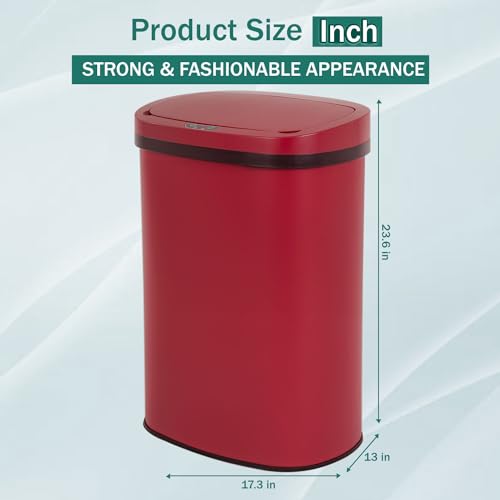 PayLessHere 13 Gallon Kitchen Trash Can Automatic Garbage Can with Lid 50 Liter Touch Free High-Capacity Brushed Stainless Steel Waste Bin for Bathroom Bedroom Home Office (Red) - color: Red