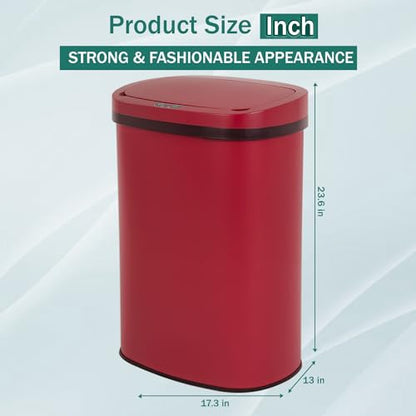 PayLessHere 13 Gallon Kitchen Trash Can Automatic Garbage Can with Lid 50 Liter Touch Free High-Capacity Brushed Stainless Steel Waste Bin for Bathroom Bedroom Home Office (Red) - color: Red