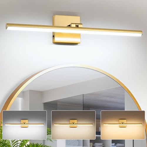 LED Bathroom Vanity Light, Modern Bathroom Light Fixture Over Mirror (3000K/4000K/6000K, Dimmable), Vanity Light Bar with Angle Adjustable, 24 Inch, Brass - color: Brass, size: 24 inch