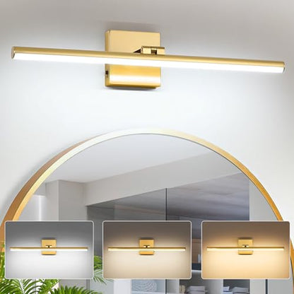 LED Bathroom Vanity Light, Modern Bathroom Light Fixture Over Mirror (3000K/4000K/6000K, Dimmable), Vanity Light Bar with Angle Adjustable, 24 Inch, Brass - color: Brass, size: 24 inch