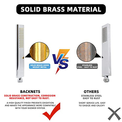 Solid Brass Handheld Shower Head Arc Design High Pressure Polished Chrome Hand Shower Wand with Adjustable Supply Elbow Wall Connector Shower Holder and 59″ Stainless Steel Hose Set - color: Polished Chrome