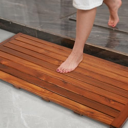 Utoplike Teak Bath Mat, Shower Mats Wood for Bathroom, 40x18 in Extra Large | Solid Wooden, with Non Slip Pads, Floor Mat for Spa Home or Outdoor - size: 40" x 18" (Rectangular)