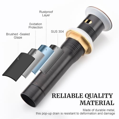 Pop up Sink Drain Stopper for Bathroom Vessel Vanity Sink Art Basin Oil Rubbed Bronze, Small Cap with Overflow, Metal Pop-up Drain Strainer with Detachable Basket Stopper | Pop Up Drain, Made of Metal, Small Cap, with Detachable Basket Stopper, Drain Fast