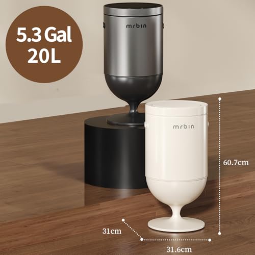 Mrbin Stainless Steel Motion Sensor Trash Can with Lid, 5.3 Gallon Wine Glass Shaped Automatic Waste Basket Touchless, Smart Round Tall Garbage with High Leg for Office, Bedroom, Kitchen, Eclipse Grey - color: Eclipse Grey, style: Wine Glass Style