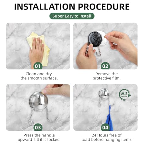 Stainless Steel Suction Cup Hooks for Shower, Bathroom, Kitchen, Glass Door, Mirror, Tile – Loofah, Towel, Coat, Bath Robe Hook Holder,(2-PCS),Brushed Silver - color: Brushed Silver