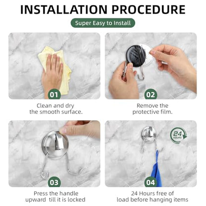 Stainless Steel Suction Cup Hooks for Shower, Bathroom, Kitchen, Glass Door, Mirror, Tile – Loofah, Towel, Coat, Bath Robe Hook Holder,(2-PCS),Brushed Silver - color: Brushed Silver