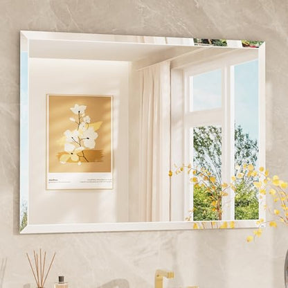 TETOTE 40" x 30" Bathroom Vanity Mirror Beveled Frameless Rectangle Tempered Wall Mirror for Vanity, Bathroom, Horizontal/Vertical - size: 30"L x 40"W