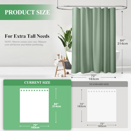 Dynamene Extra Long Shower Curtain,84 Inch Long Waffle Weave Weighted Thick Fabric Bathroom Shower Curtain, Heavy Duty Large Hotel Bath Curtain Set with 12 Plastic Hooks,72x84,Sage Green - color: A. Sage Green, size: 72"W x 84"L (Pack of 1)