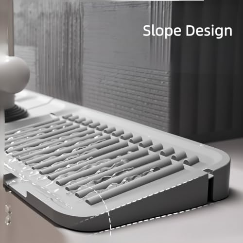 Silicone Mat for Kitchen Sink,5°Slope Fast Self-draining (Grey) | New Fold-able Mat for Kitchen Sink,Keep Countertops Dry,Suitable for Kitchens, Bathrooms, and Other Places with Sinks