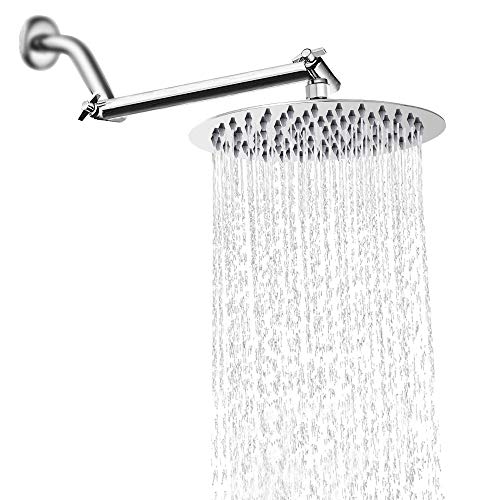 NearMoon Rain Shower Head with 11'' Adjustable Arm, High Pressure Stainless Steel Rainfall Shower, Ultra-Thin Design - Pressure Boosting (10 Inch, Chrome) - color: Chrome, size: 10 Inch