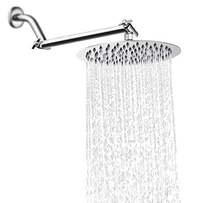 NearMoon Rain Shower Head with 11'' Adjustable Arm, High Pressure Stainless Steel Rainfall Shower, Ultra-Thin Design - Pressure Boosting (10 Inch, Chrome) - color: Chrome, size: 10 Inch