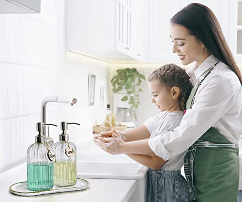 JASAI 2PACK 18 Oz Glass Soap Dispenser with Rust Proof Stainless Steel Pump, Refillable Hand Soap Dispenser with Vertical Stripe, Premium Bathroom soap Dispenser for Kitchen & Bathroom (Pack of 24) - color: Clear-2p, size: 48 Pack