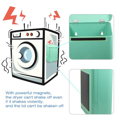 Picowe Magnetic Laundry Storage, Large Metal Lint Holder Bin with Lid for Laundry Room, Space-Saving Trash Container Hanging on Dryer, Washer or Wall Mount Trash Bin (Green) - color: Green