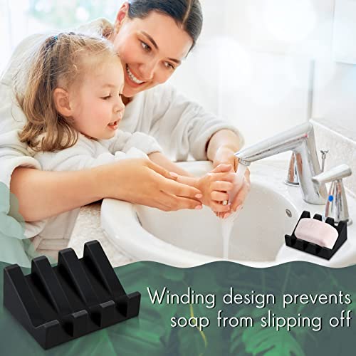 2 Pieces Silicone Soap Dish Self Draining Soap Dish Shower Waterfall Bar Soap Holder Tray with Drain Soap Saver for Kitchen Bathroom Accessories (Black) - color: Black