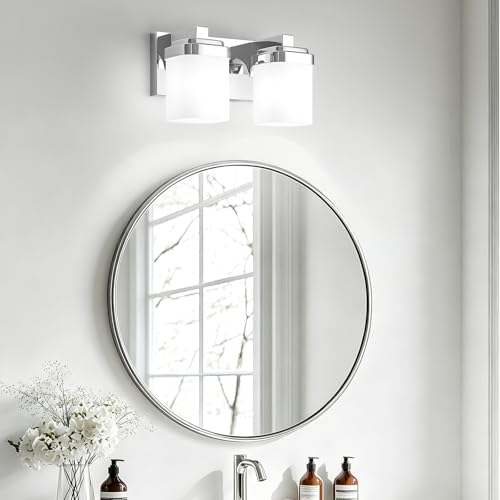 10 Inches Bathroom Vanity Light, 2-Light Chrome Bathroom Light Fixtures Over Mirror, Bathroom Light Shower Lamp with Milky White Square Glass Shade, Modern Farmhouse Lighting Fixtures - color: Chrome, size: 10 Inch : 2-lights