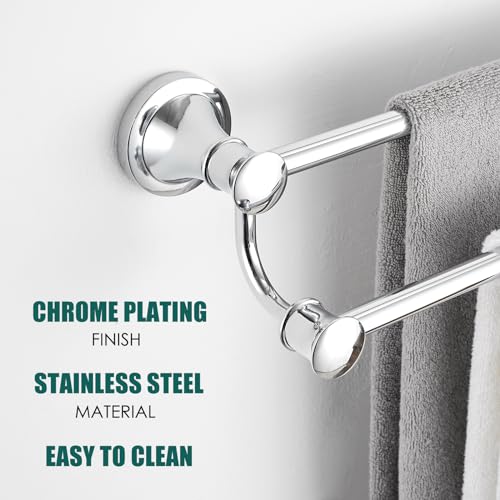 Hoimpro Double Towel Bar Towel Rack for Bathroom Wall Mounted Chrome | Adjustable 16-26 In,Wall Mounted Towel Holder, Stainless Steel, Rustproof, Towel Bar Rod Hanger Hardware Accessories Hotel - color: Chrome