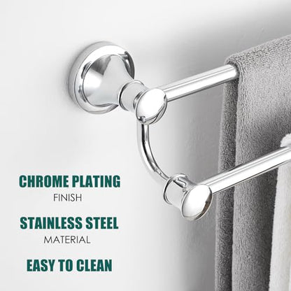 Hoimpro Double Towel Bar Towel Rack for Bathroom Wall Mounted Chrome | Adjustable 16-26 In,Wall Mounted Towel Holder, Stainless Steel, Rustproof, Towel Bar Rod Hanger Hardware Accessories Hotel - color: Chrome