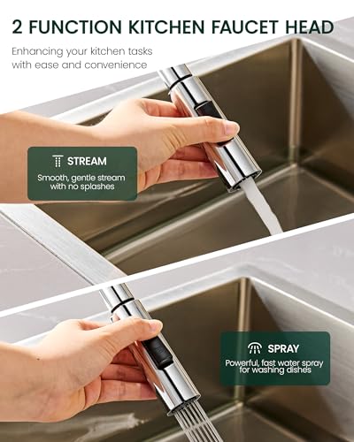 Metal Kitchen Faucet Head Replacement | 2-Mode Pull Down Kitchen Faucet Spray Head, with 15 Adapters, High Pressure Sink Sprayer Nozzle Stainless Steel, Chrome - color: Chrome