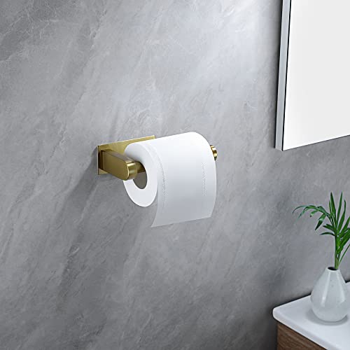 YIGII Adhesive Toilet Paper Holder - Self Adhesive Toilet Paper Roll Holder Wall Mount for Bathroom, Premium Thicken Brushed Brass Stainless Steel, Rustproof - color: Brass