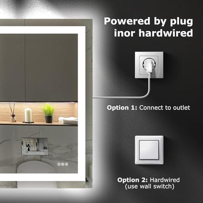 Hivone 40"X36" LED Bathroom Mirror with Lights, Anti-Fog, Dimmable, Backlit + Front Lit, Smart Bathroom Vanity Mirror, Memory Function, Shatterproof, Tempered Glass (Horizontal/Vertical) - size: 40"L x 36"W