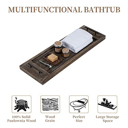 Hanobe Wood Bathtub Tray Bath Caddy with Handles, 31" | Distressed Rustic Finish, Rustic Long Board Shelf Over Tub for Bathroom Decor