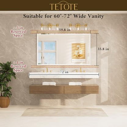 TETOTE 60" x 36" Rectangle Tempered Mirror with Frameless Beveled Edge for Vanity and Bathroom - size: 36"L x 60"W
