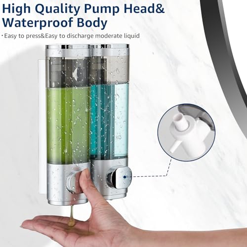 Pollock Shampoo and Conditioner Dispenser 2 Chamber No Drill | Shower Soap Pump Dispenser Wall Mounted,Body Wash Dispenser,Shower Gel Shampoo Holder for Bathroom Accessories, (Silver 2) - color: Silver 2