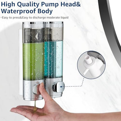 Pollock Shampoo and Conditioner Dispenser 2 Chamber No Drill | Shower Soap Pump Dispenser Wall Mounted,Body Wash Dispenser,Shower Gel Shampoo Holder for Bathroom Accessories, (Silver 2) - color: Silver 2