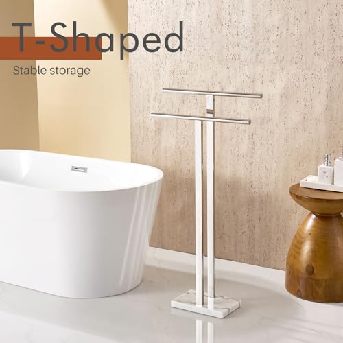 KOKOSIRI Floor Stand Towel Rack for Bathroom 2-Tier Free Standing Towel Holder with Heavy Marble Base Thicken Steady Design Polished Chrome Stainless Steel THS0005-CH - color: Polished Chrome