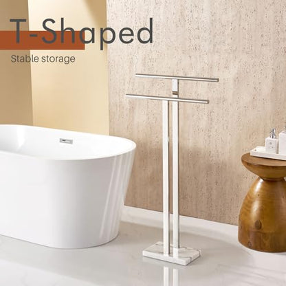 KOKOSIRI Floor Stand Towel Rack for Bathroom 2-Tier Free Standing Towel Holder with Heavy Marble Base Thicken Steady Design Polished Chrome Stainless Steel THS0005-CH - color: Polished Chrome