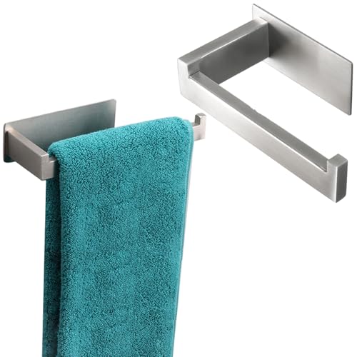 Hand Towel Holder+Toilet Paper Holder,Self Adhesive Tissue Holder Stainless Steel Rustproof Paper Roll Holder,Self Adhesive Hand Towel Ring, Thicken SUS304 Stainless Steel Hand Towel Bar.