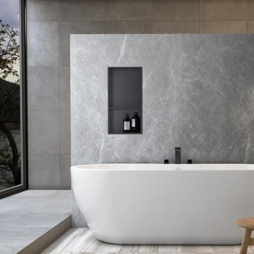 24x12 Shower Niche, No Tile Needed Insert, 304 Stainless Steel, Sloped Base, Matte Black in-Wall Shelf - color: Matte Black B, size: 12''×24''