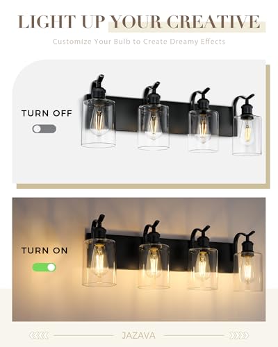 4-Light Black Bathroom Light Fixture Over Mirror, Modern Vanity Light, Clear Glass Wall Sconce, VL01BK-4 - color: Black & Clear Glass, size: 4 LIGHT