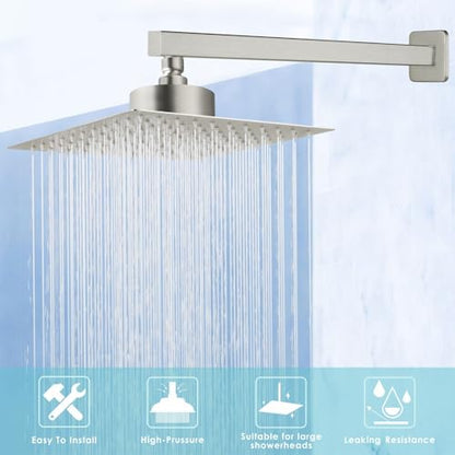 Shower Arm with Flange, 16 Inches Wall Mount Square Straight Extension Arm, Replacement of Fixed Rain Shower Head Pipe, Brushed Nickel - color: Brushed Nickel
