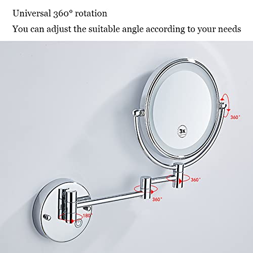 TiStm LED Makeup Mirror with Lights and 10x Magnification Vanity Mirror Wall Mounted Round Double Sided Vanity Magnifying with 360° Swivel Extendable Arm Make up Mirror,Black,Hard Wired