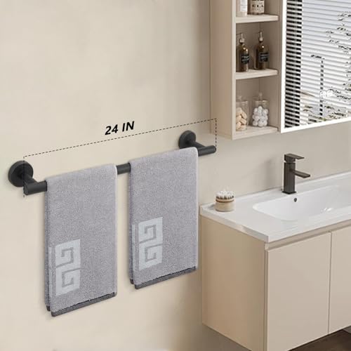 NearMoon Bath Towel Bar, Thicken Stainless Steel Shower Towel Rack Holder Wall Mounted for Bathroom, 24-lnch Overall Length-21-lnch Usable Hanging Space (1 Pack, Matte Black) - color: Matte Black, size: 24 Inch