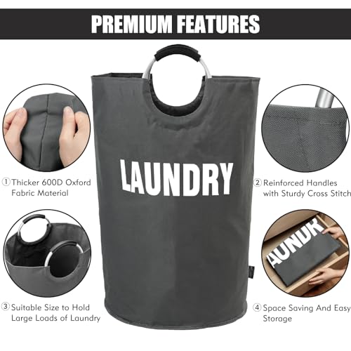 DOKEHOM 160L XX-Large Laundry Basket (7 Colors), Collapsible Laundry Bag, Foldable Laundry Hamper, Folding Washing Bin (Dark Grey, XXL) | Freestanding tall washing bin & foldable laundry bag. Extra large clothes storage basket with durable sturdy handles