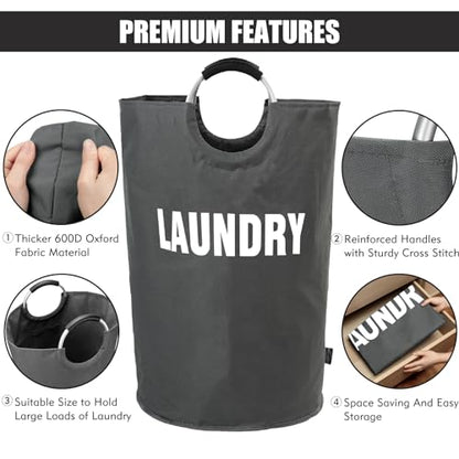 DOKEHOM 160L XX-Large Laundry Basket (7 Colors), Collapsible Laundry Bag, Foldable Laundry Hamper, Folding Washing Bin (Dark Grey, XXL) | Freestanding tall washing bin & foldable laundry bag. Extra large clothes storage basket with durable sturdy handles