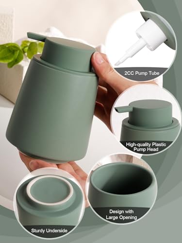 INGOFIN Ceramic Foaming Soap Dispenser -14 oz Foam Hand Soap Dispenser Bathroom Modern Refillable Dish Wash Bottle for Kitchen with Large Pump Matte Green - color: Green-foam